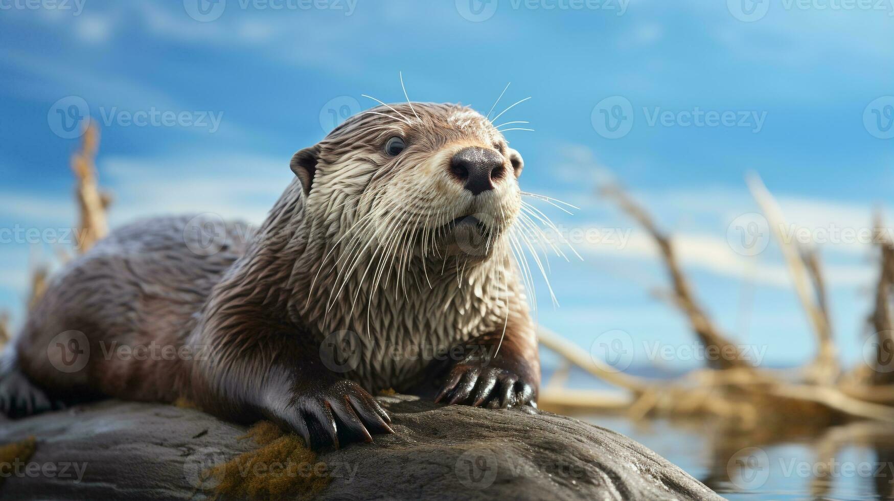 photo de une loutre en dessous de bleu ciel. génératif ai