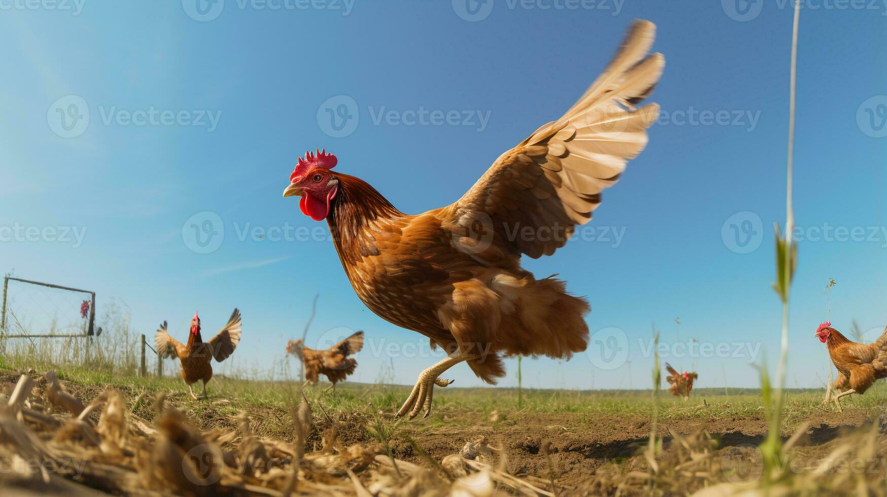 photo de une la volaille dans le les terres agricoles. génératif ai