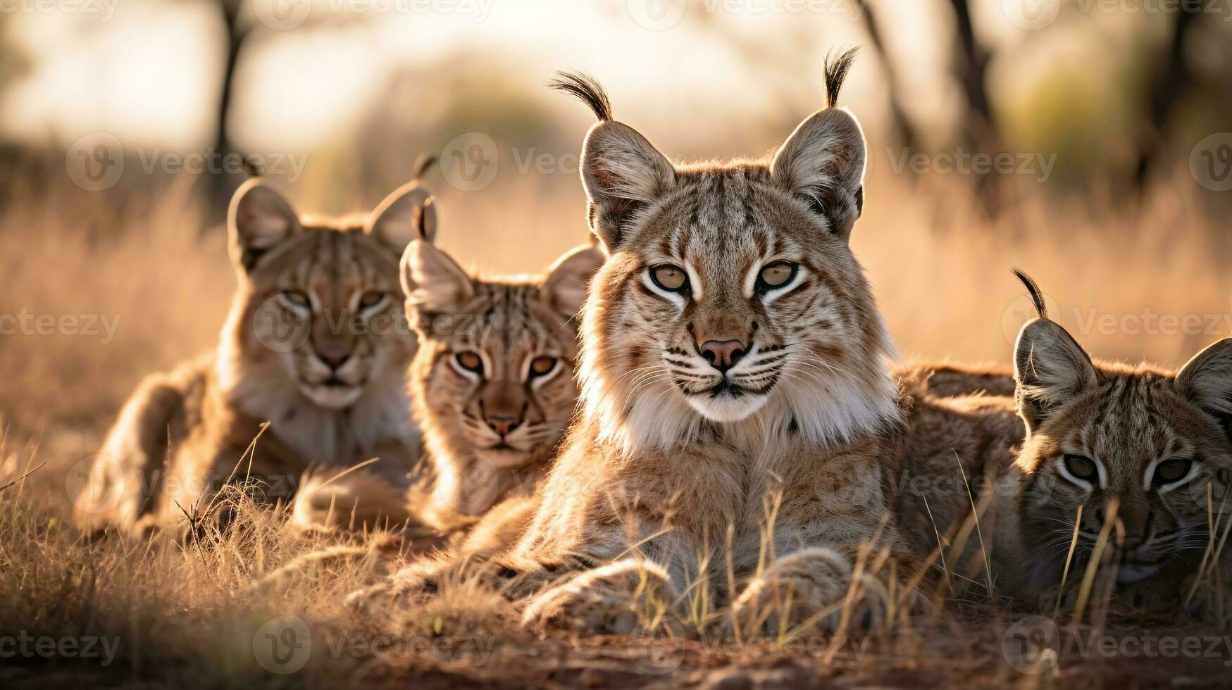 photo de une troupeau de Lynx repos dans un ouvert zone sur le savane. génératif ai