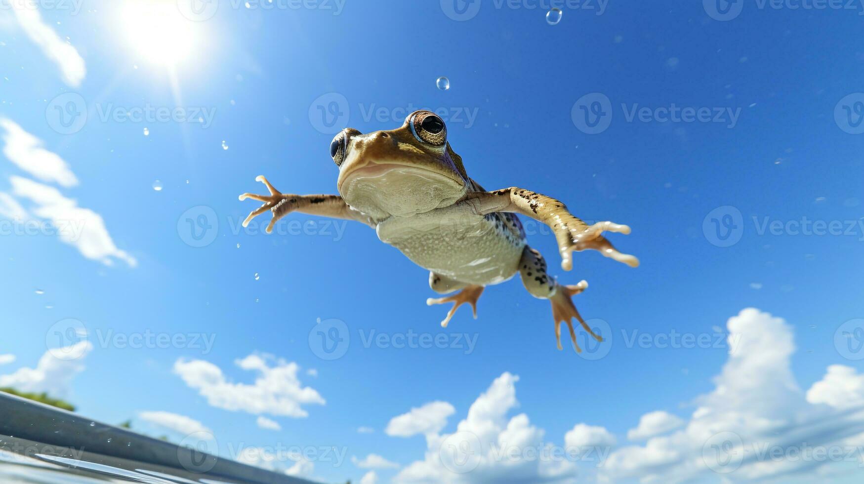 photo de une grenouille en dessous de bleu ciel. génératif ai