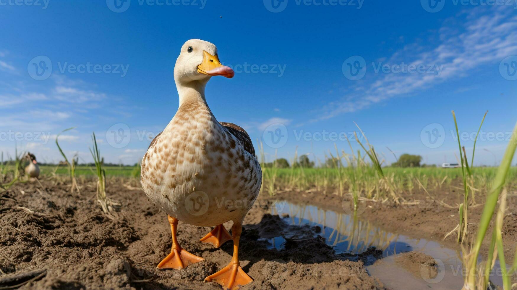 photo de une canard dans le les terres agricoles. génératif ai