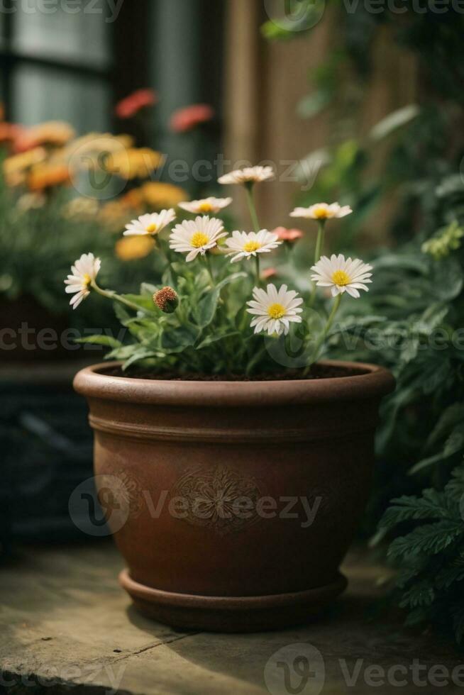 fleur la nature jardin botanique Marguerite Floraison pot. ai généré photo