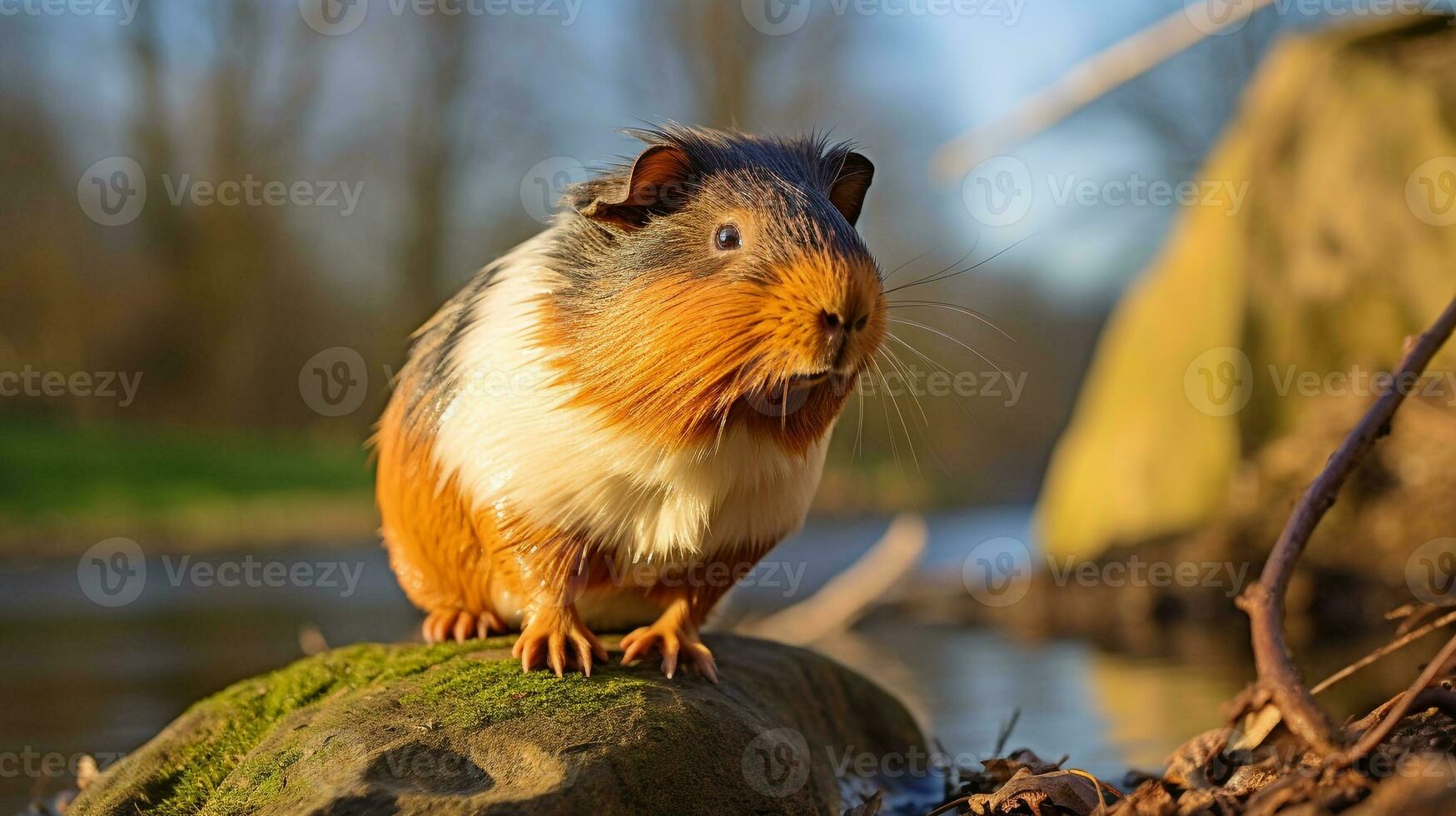 fermer photo de une cavy à la recherche dans leur habitat. génératif ai