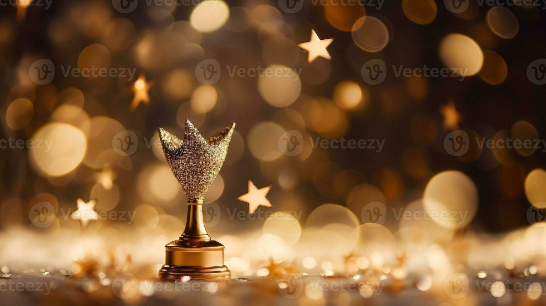 maquette prix trophée avec étoiles brillant or bokeh arrière-plan, génératif ai illustration photo