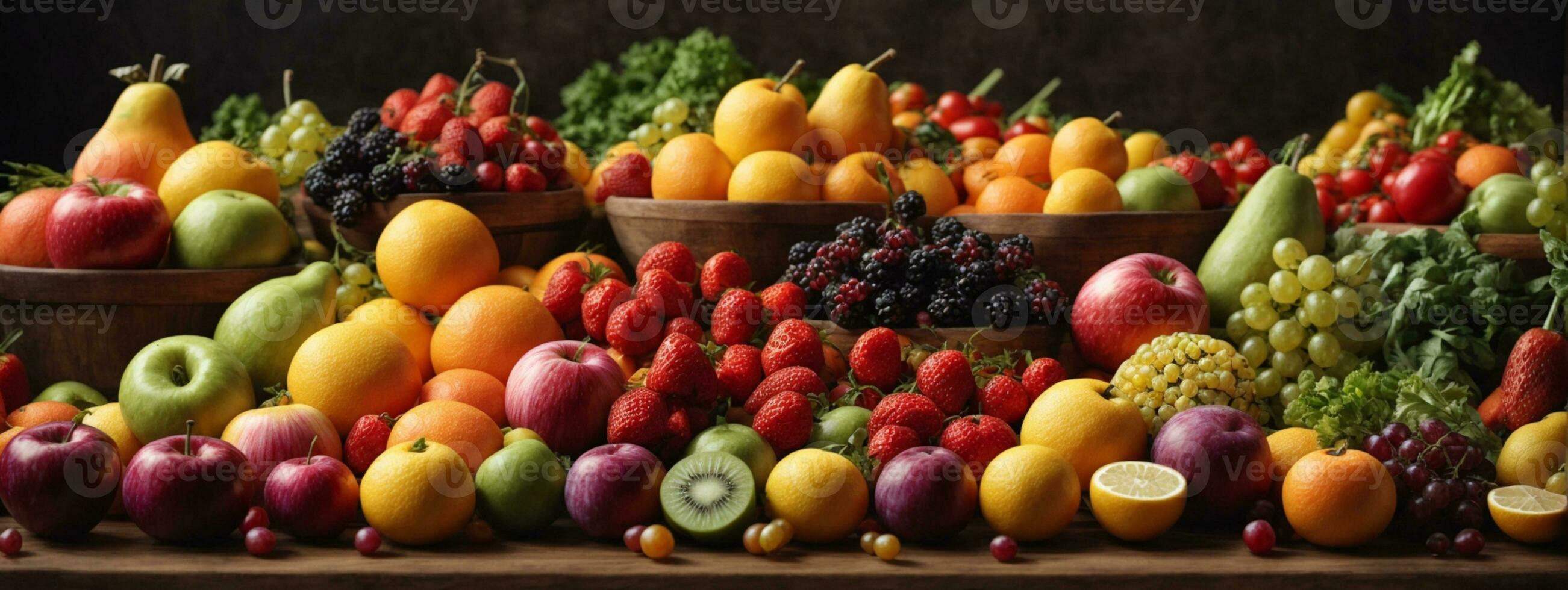 assortiment de Frais biologique des fruits et des légumes dans arc en ciel couleurs. ai généré photo