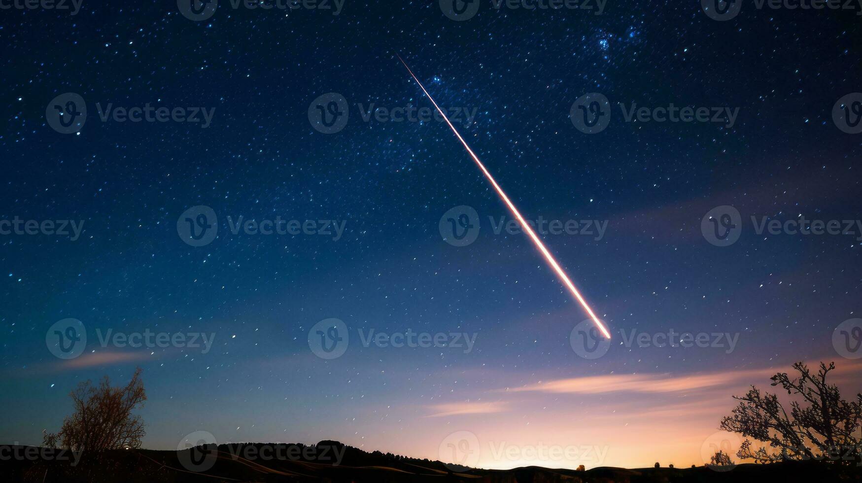 proche en haut météore traînée nuit ciel. génératif ai photo