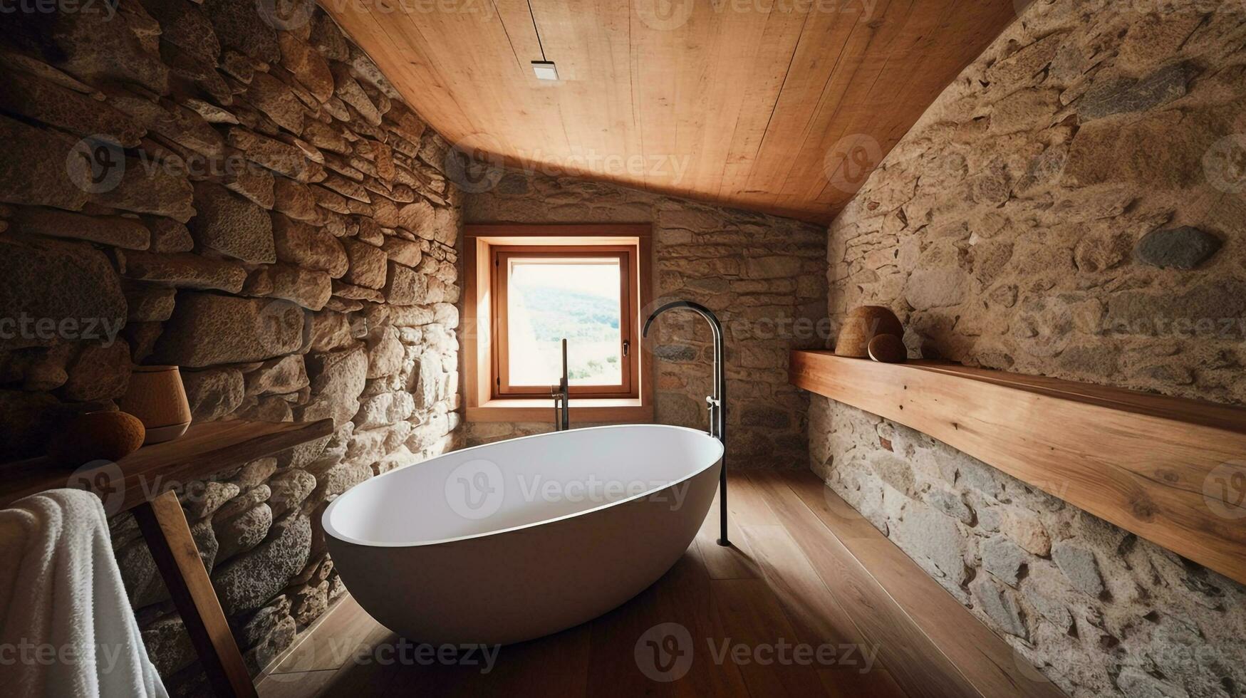 échapper à tranquillité de type spa salle de bains avec Sur pied baignoire et pluie douche photo