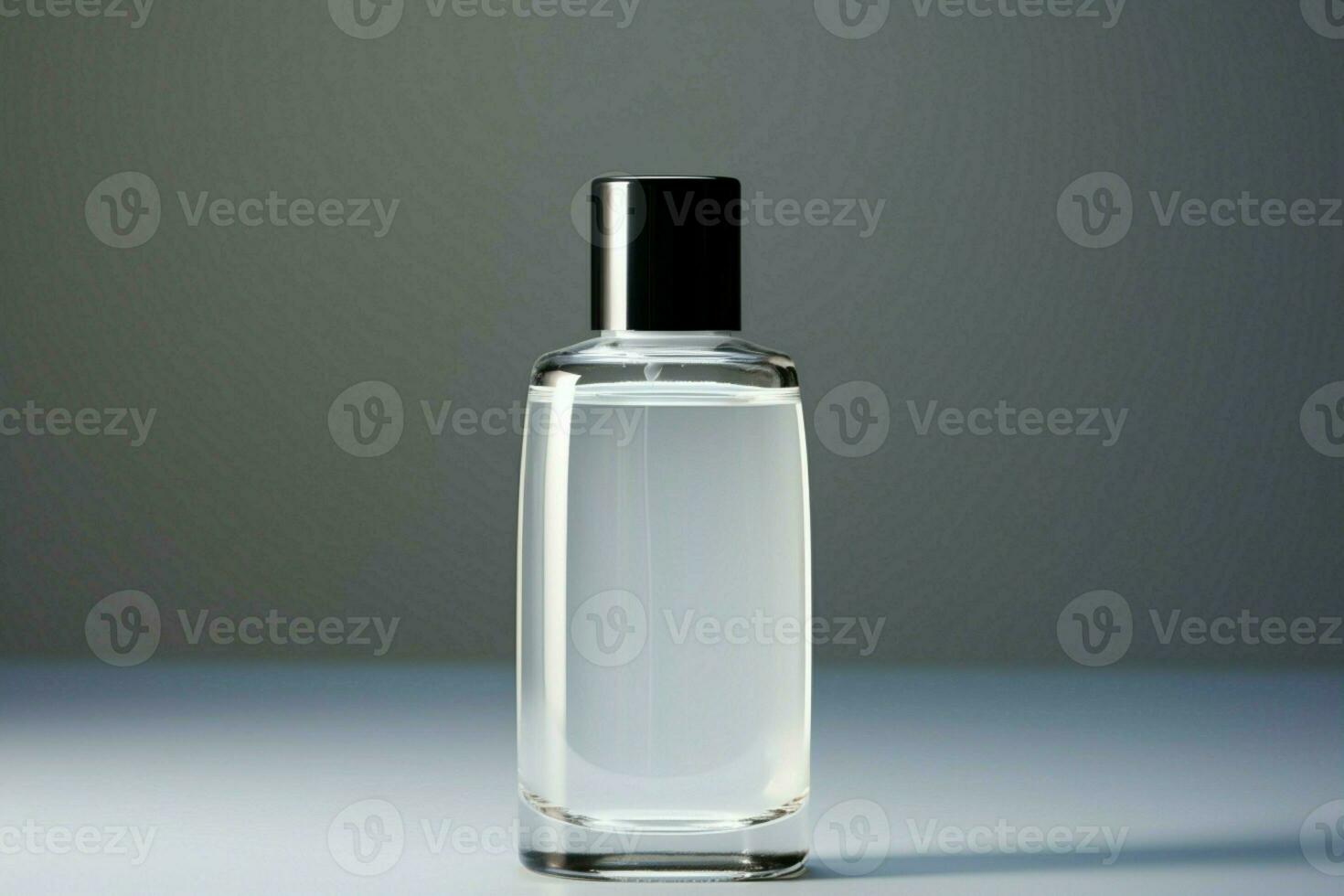élégant minimalisme cosmétique produit bouteille contre lumière gris toile de fond rayonne sophistication ai généré photo