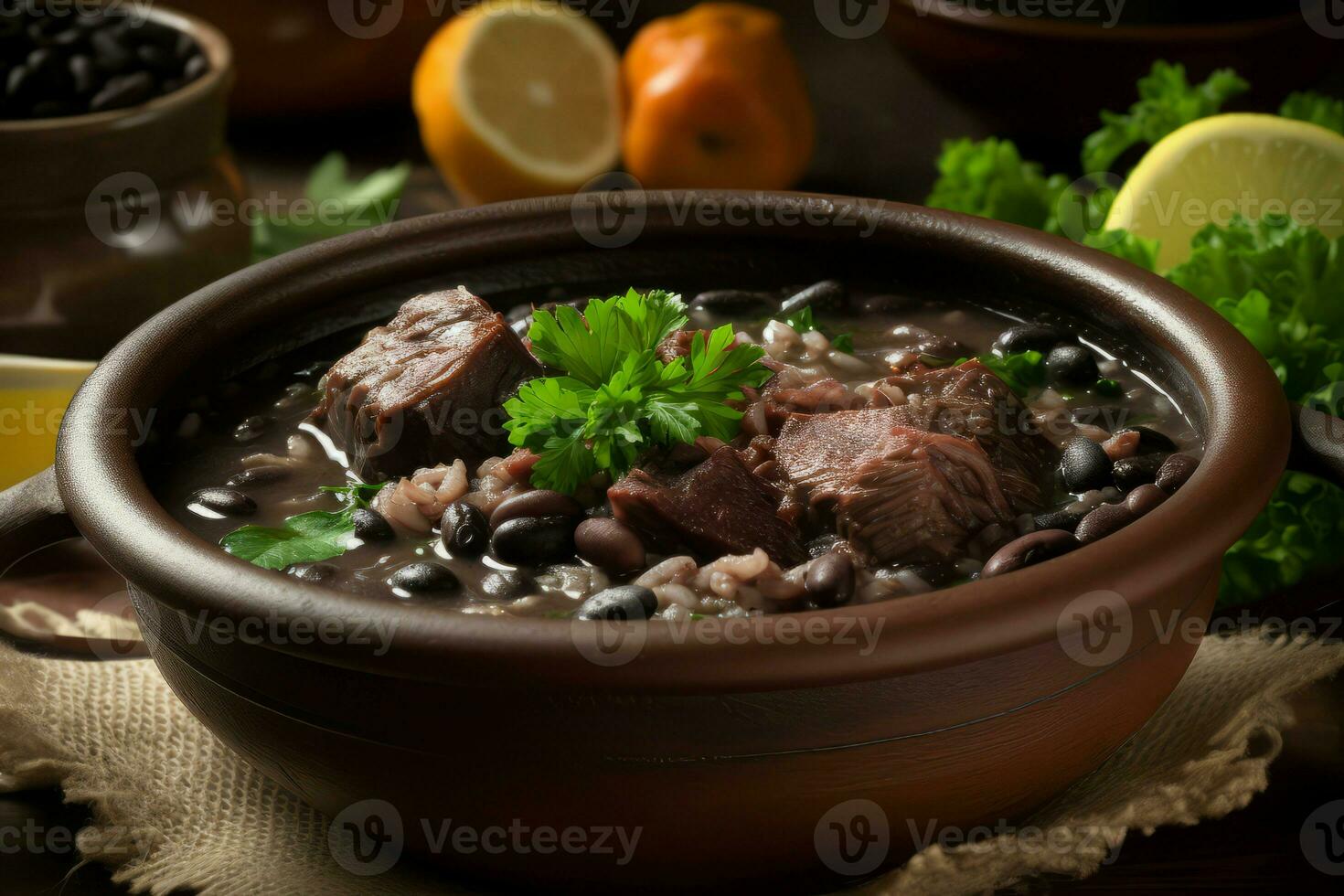 feijoada brésilien nourriture bol. produire ai photo