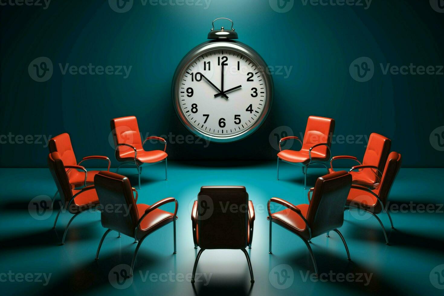 illustratif le rendu Caractéristiques chaises et horloge, formant une harmonieux visuel composition. ai généré photo