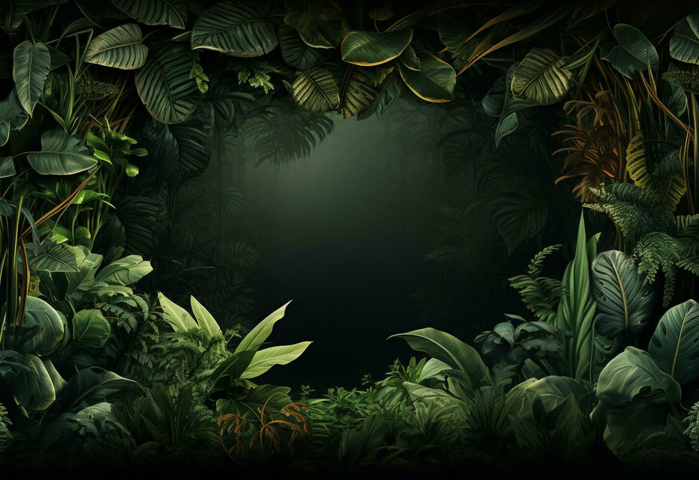 ai génératif magnifique jungle Contexte avec frontière fabriqué de tropical feuilles toile de fond avec copie espace photo