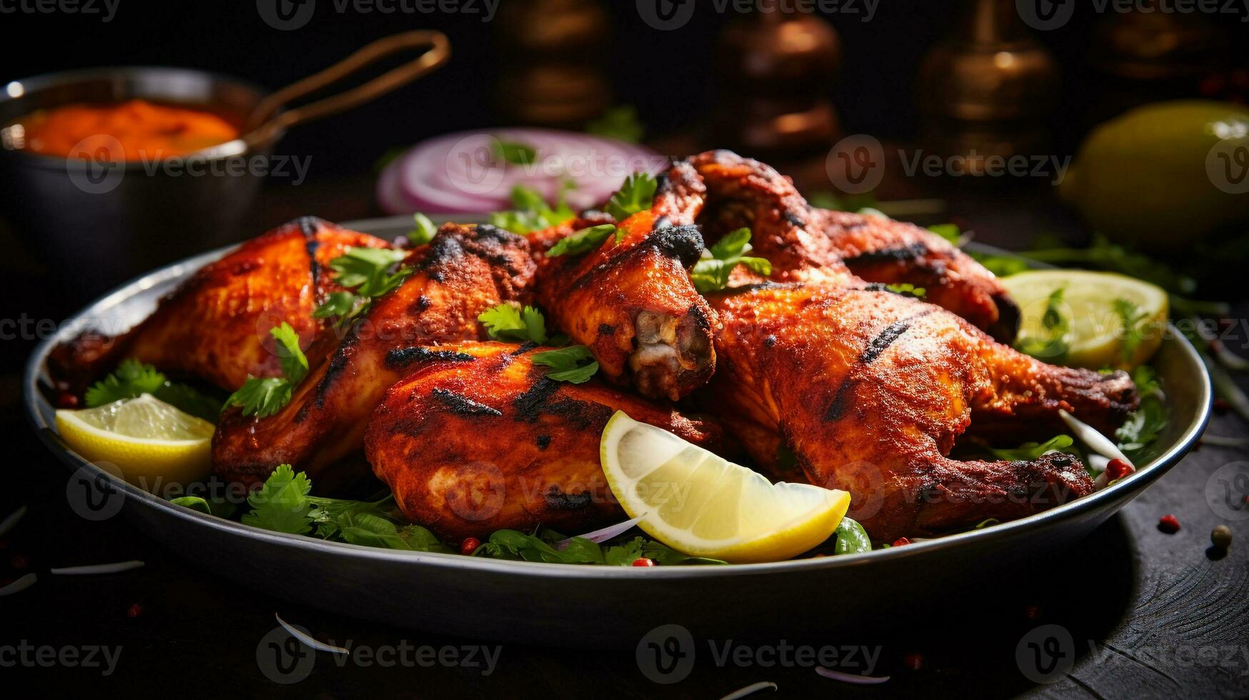 photo de tandoori poulet comme une plat dans une haut de gamme restaurant. génératif ai