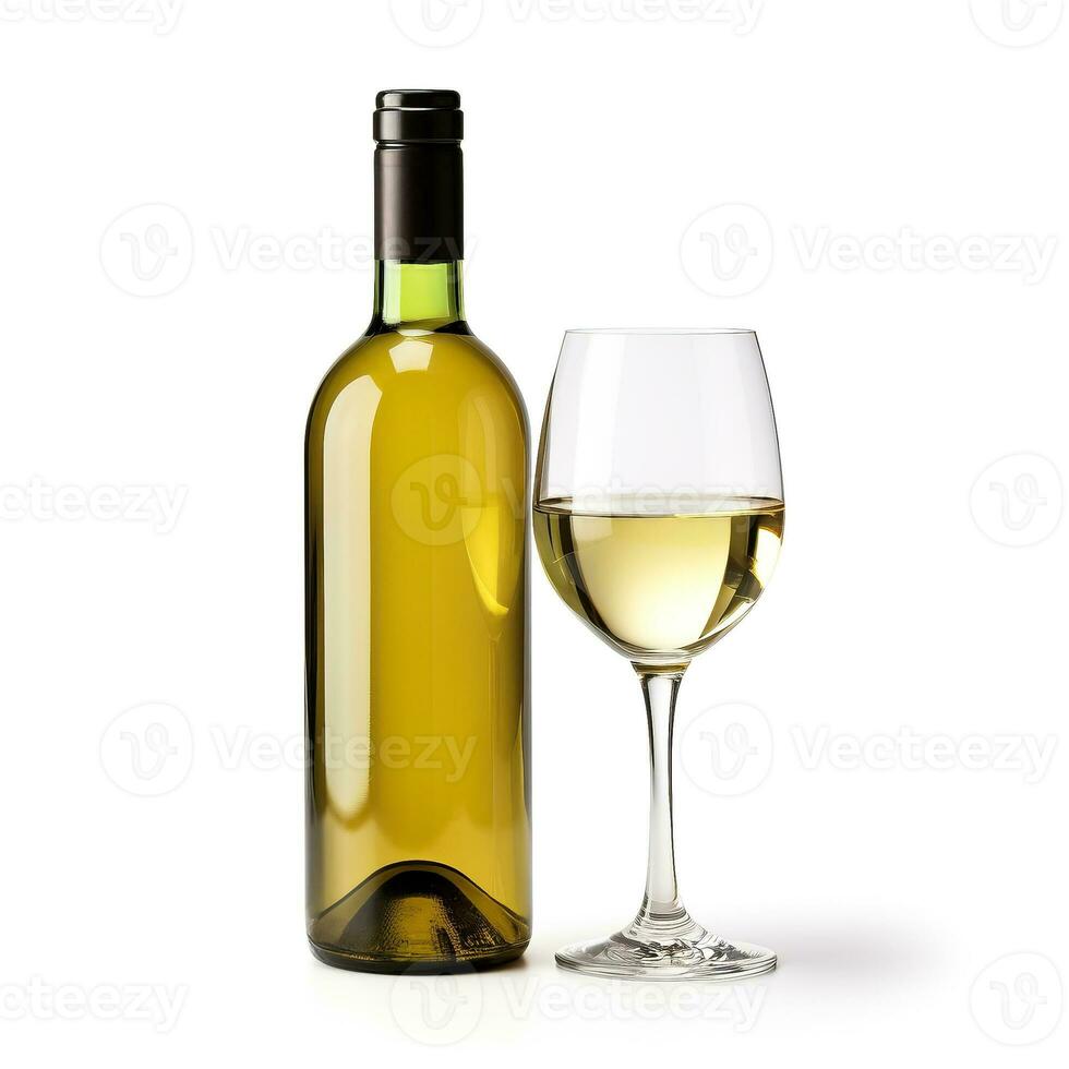 une bouteille de blanc du vin isolé sur blanc Contexte photo
