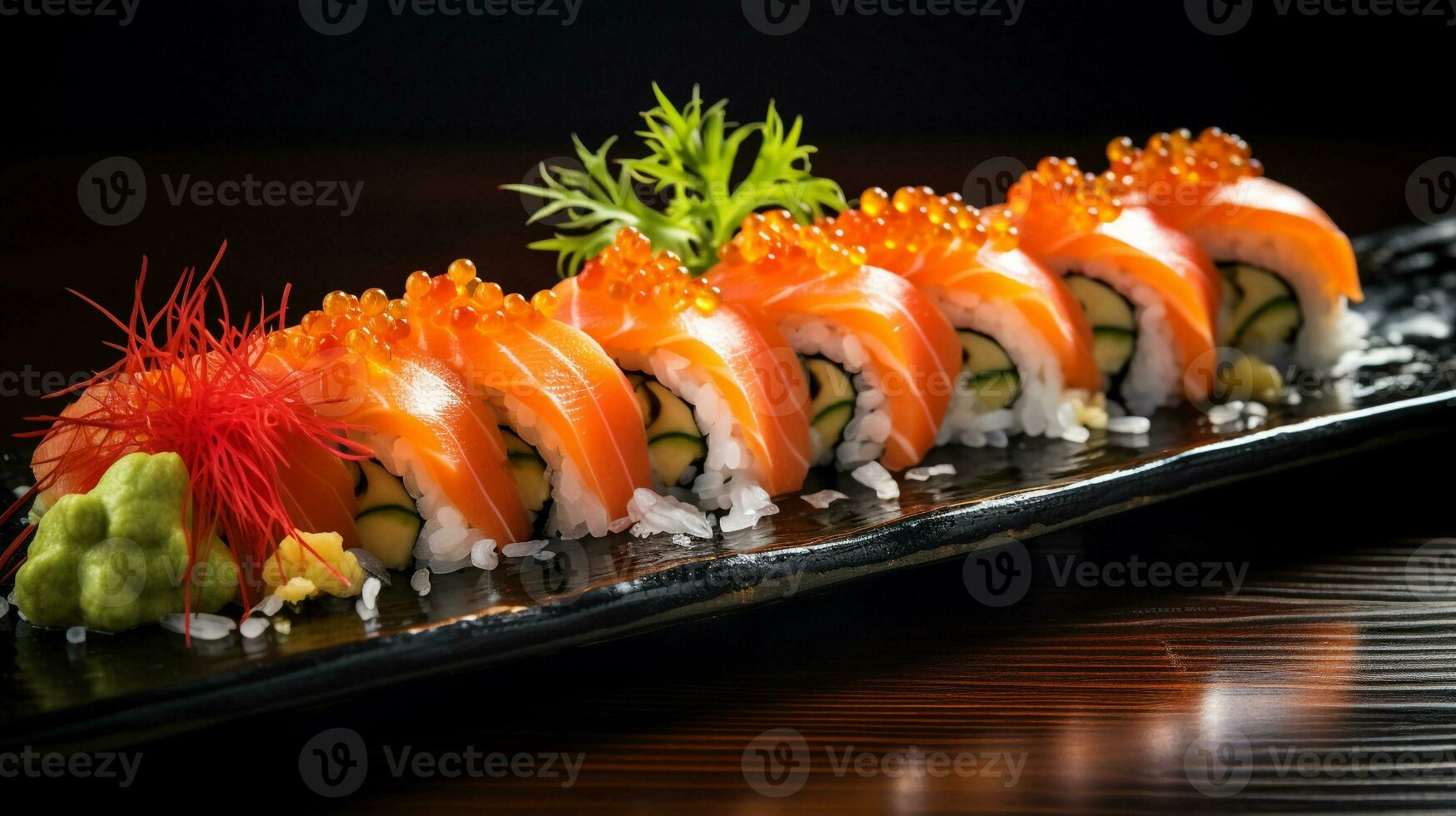 photo de Sushi comme une plat dans une haut de gamme restaurant. génératif ai