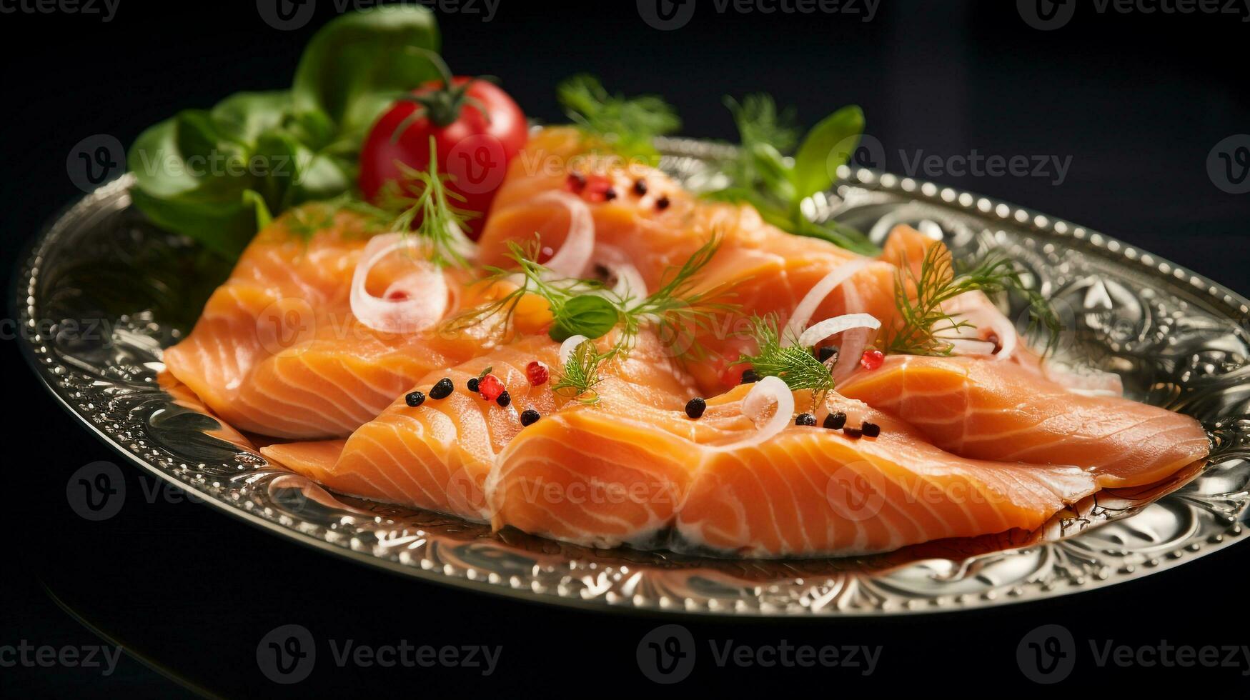 photo de fumé Saumon plat comme une plat dans une haut de gamme restaurant. génératif ai