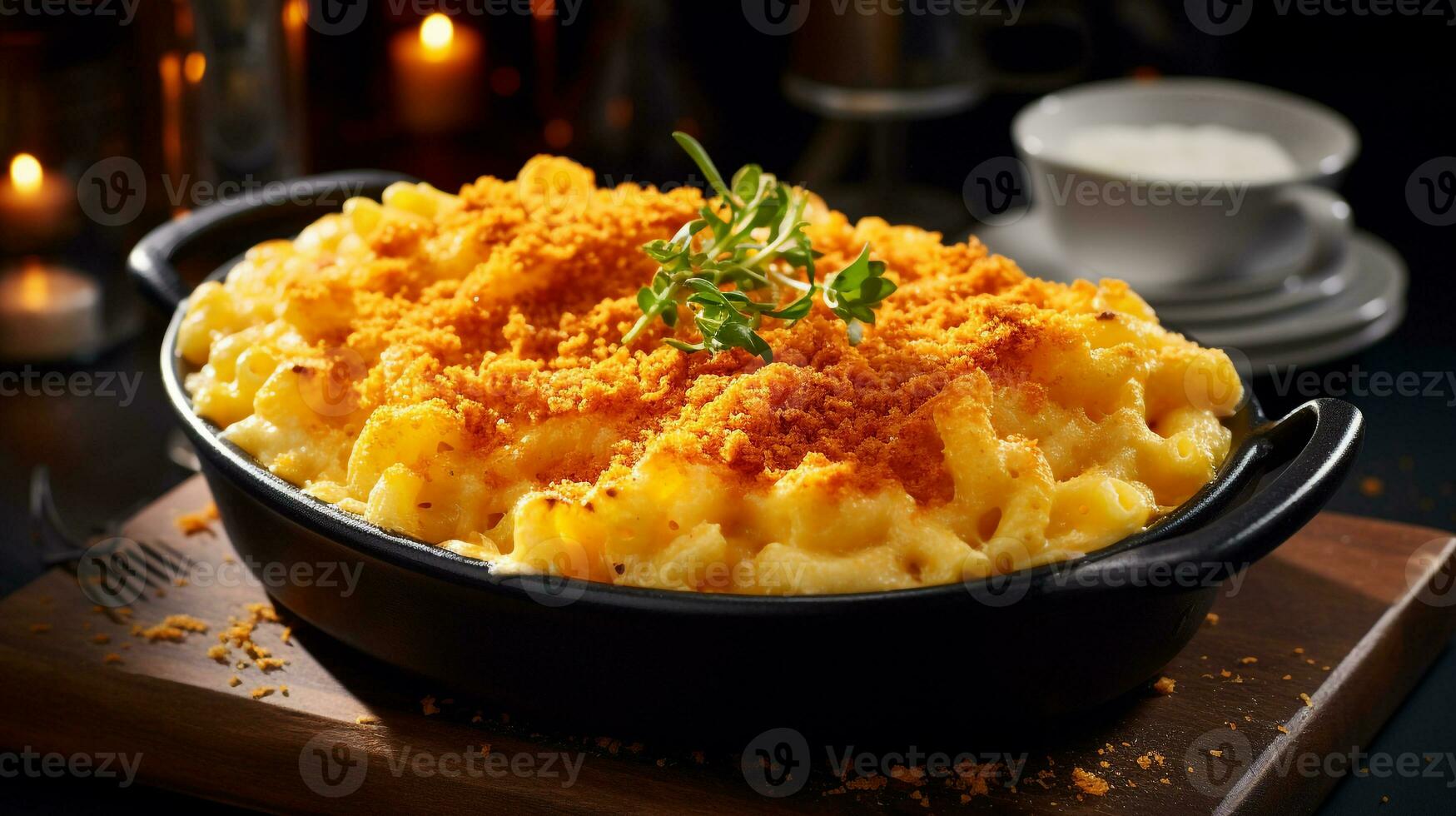 photo de cuit macaroni et fromage comme une plat dans une haut de gamme restaurant. génératif ai