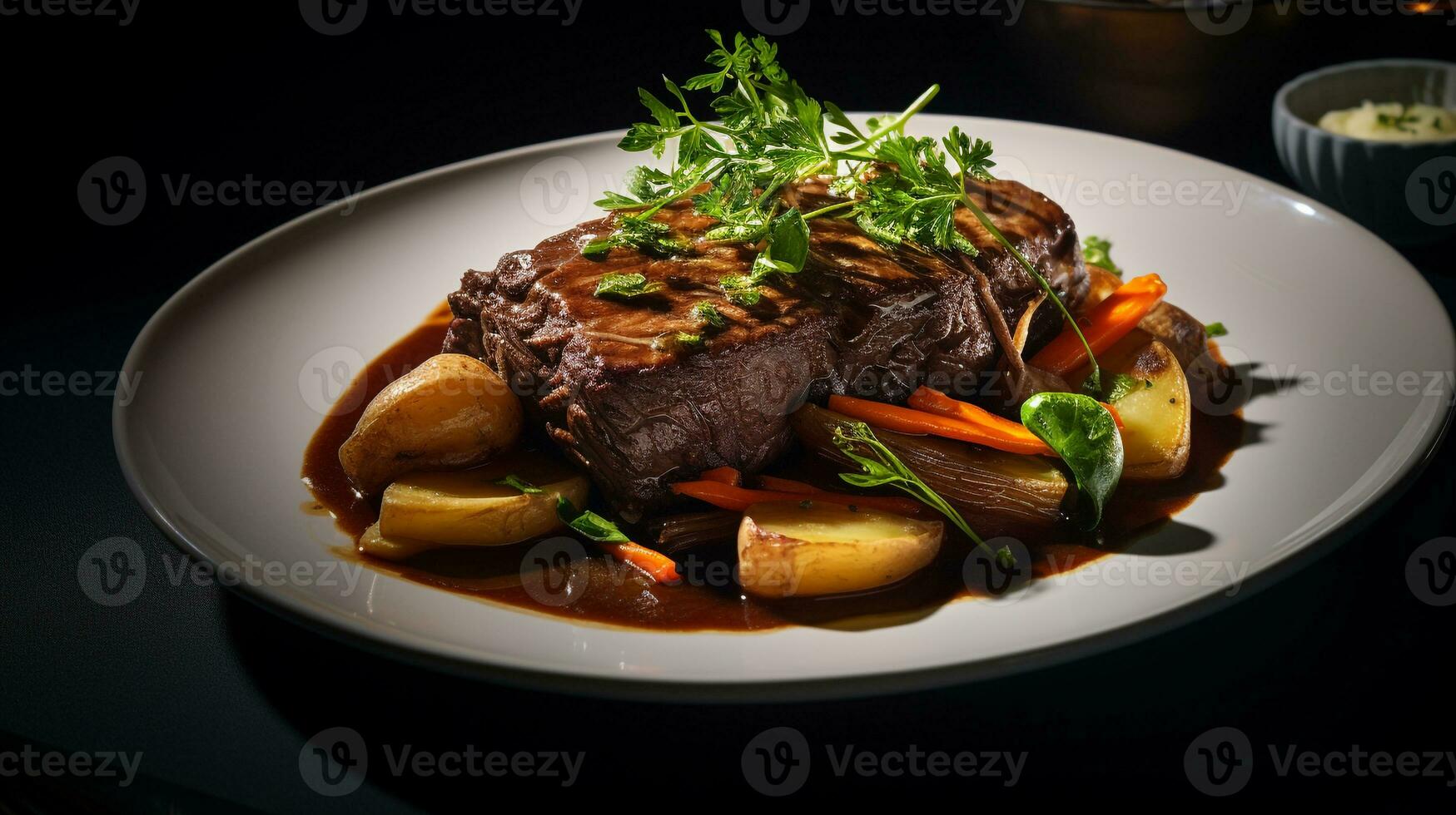 photo de du boeuf pot rôti comme une plat dans une haut de gamme restaurant. génératif ai