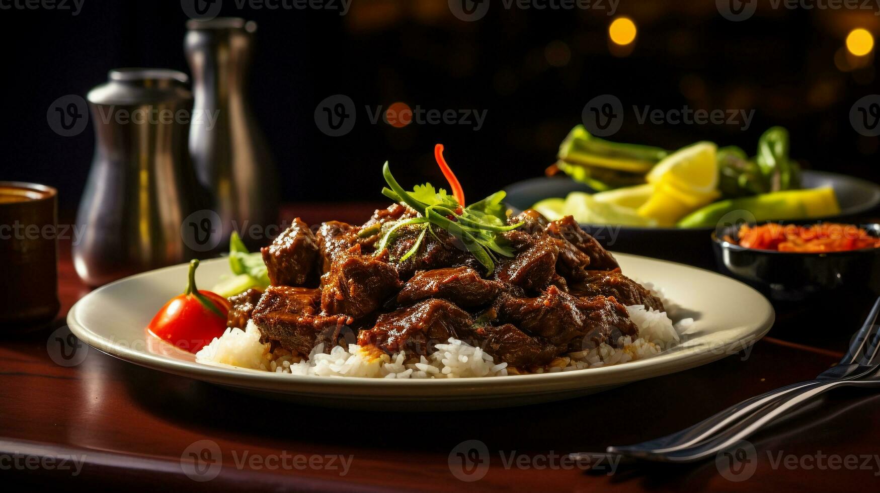 photo de du boeuf rendang comme une plat dans une haut de gamme restaurant. génératif ai