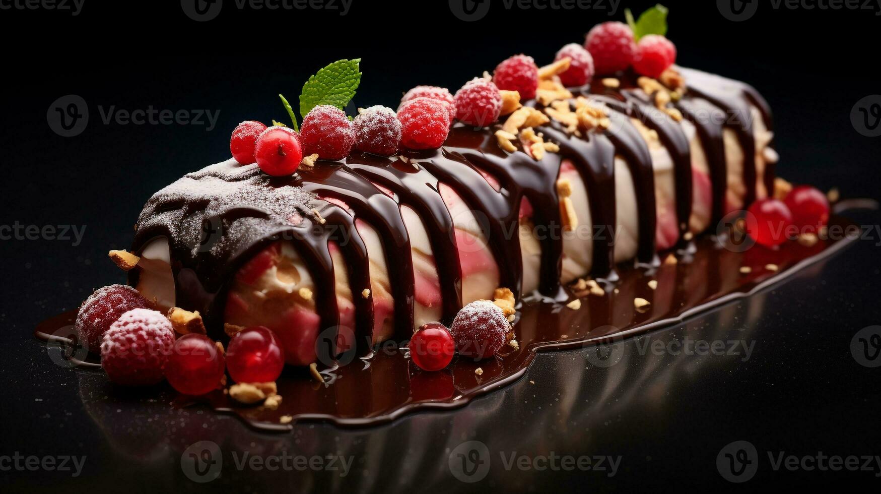 photo de buche de noel comme une plat dans une haut de gamme restaurant.  génératif ai 29294889 Photo de stock chez Vecteezy