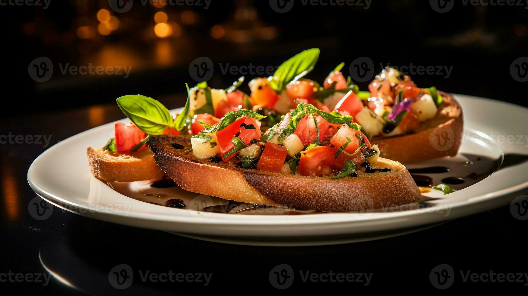 photo de Bruschetta comme une plat dans une haut de gamme restaurant. génératif ai