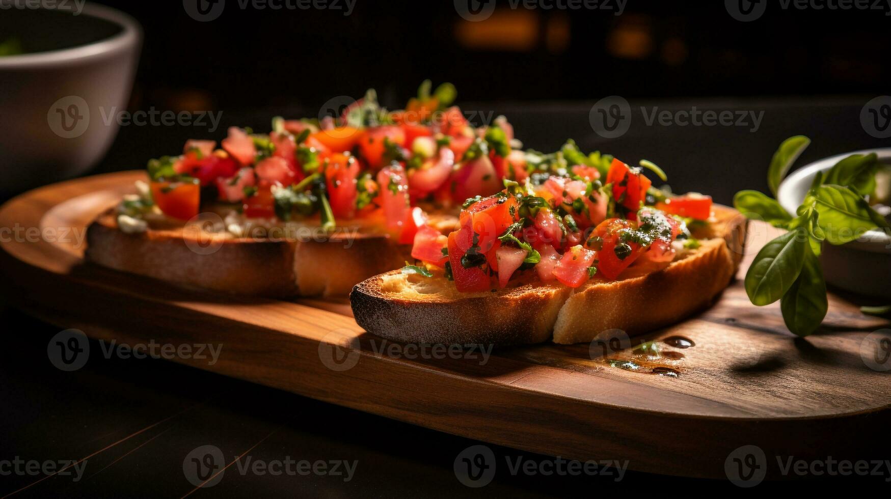 photo de Bruschetta comme une plat dans une haut de gamme restaurant. génératif ai