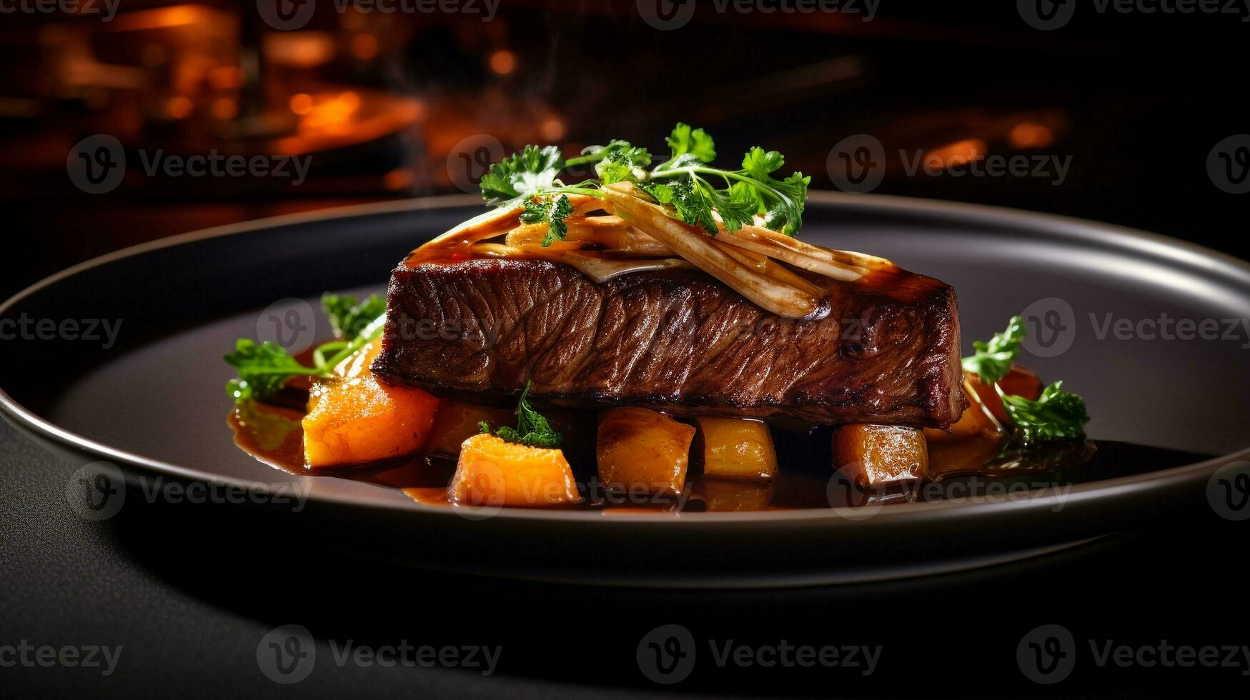 photo de braisé au cidre pointe de poitrine comme une plat dans une haut de gamme restaurant. génératif ai