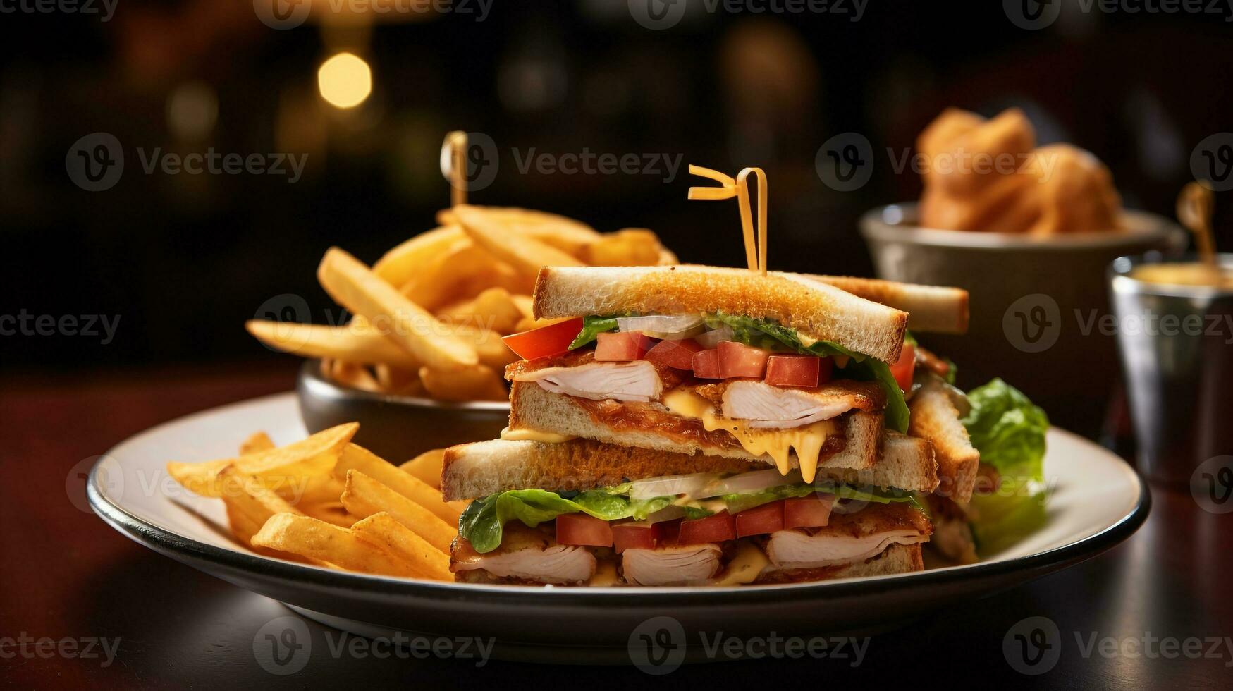 photo de club sandwich comme une plat dans une haut de gamme restaurant. génératif ai