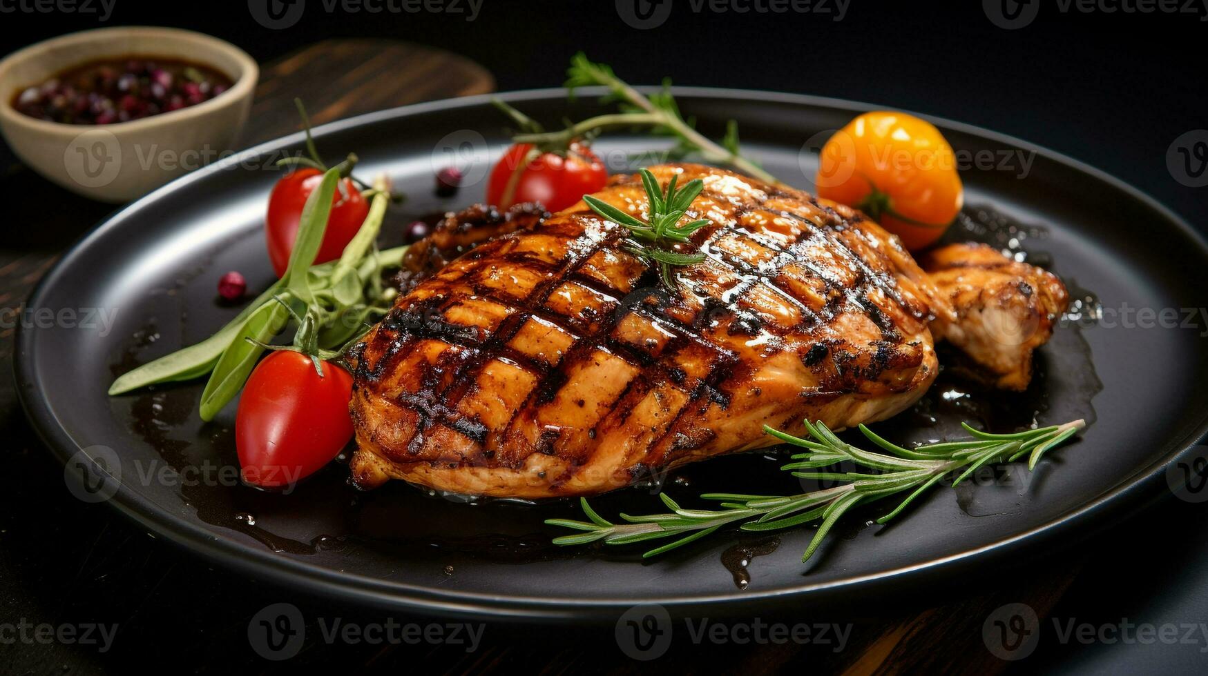 photo de grillé un barbecue poulet comme une plat dans une haut de gamme restaurant. génératif ai