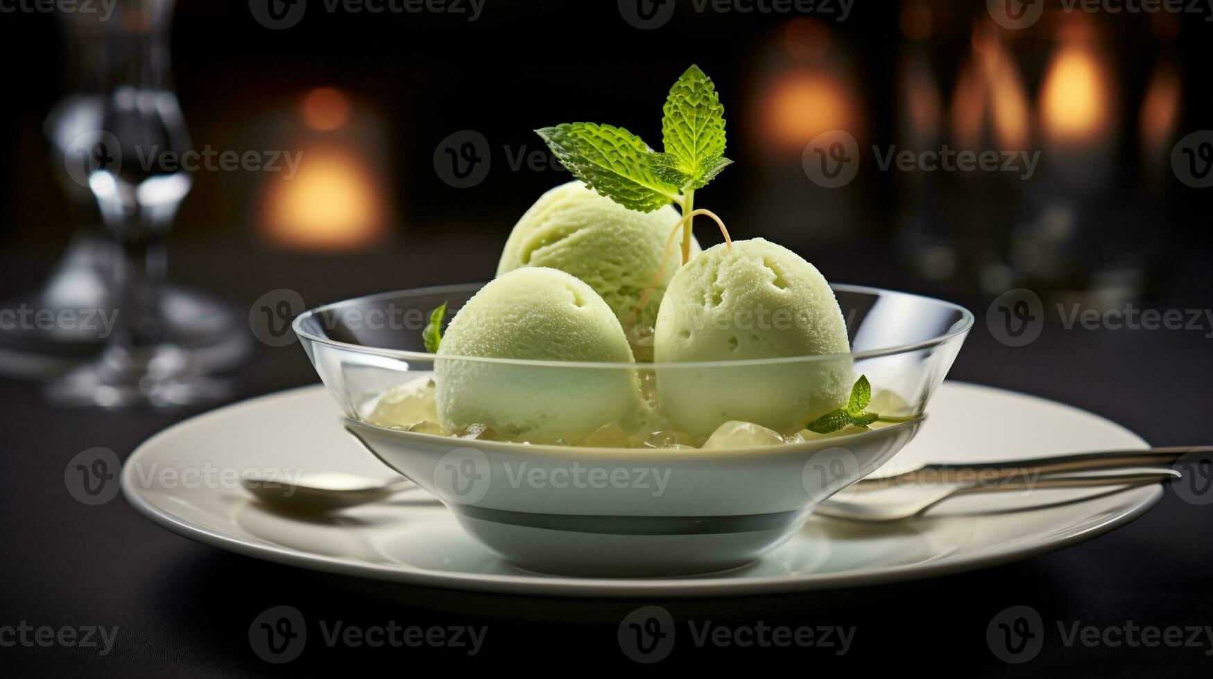 photo de miellat sorbet comme une plat dans une haut de gamme restaurant. génératif ai