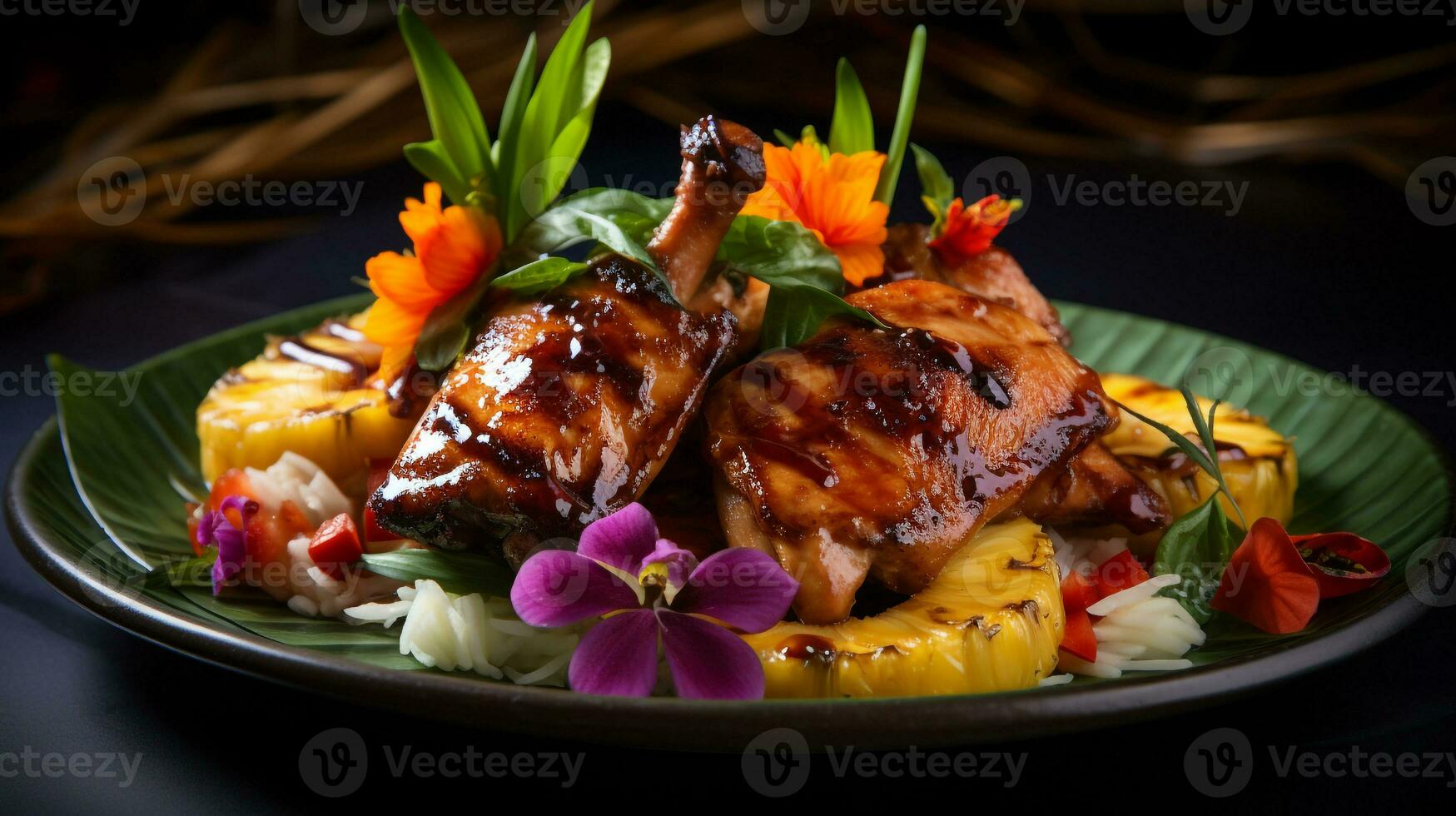 photo de hawaïen huli huli poulet comme une plat dans une haut de gamme restaurant. génératif ai