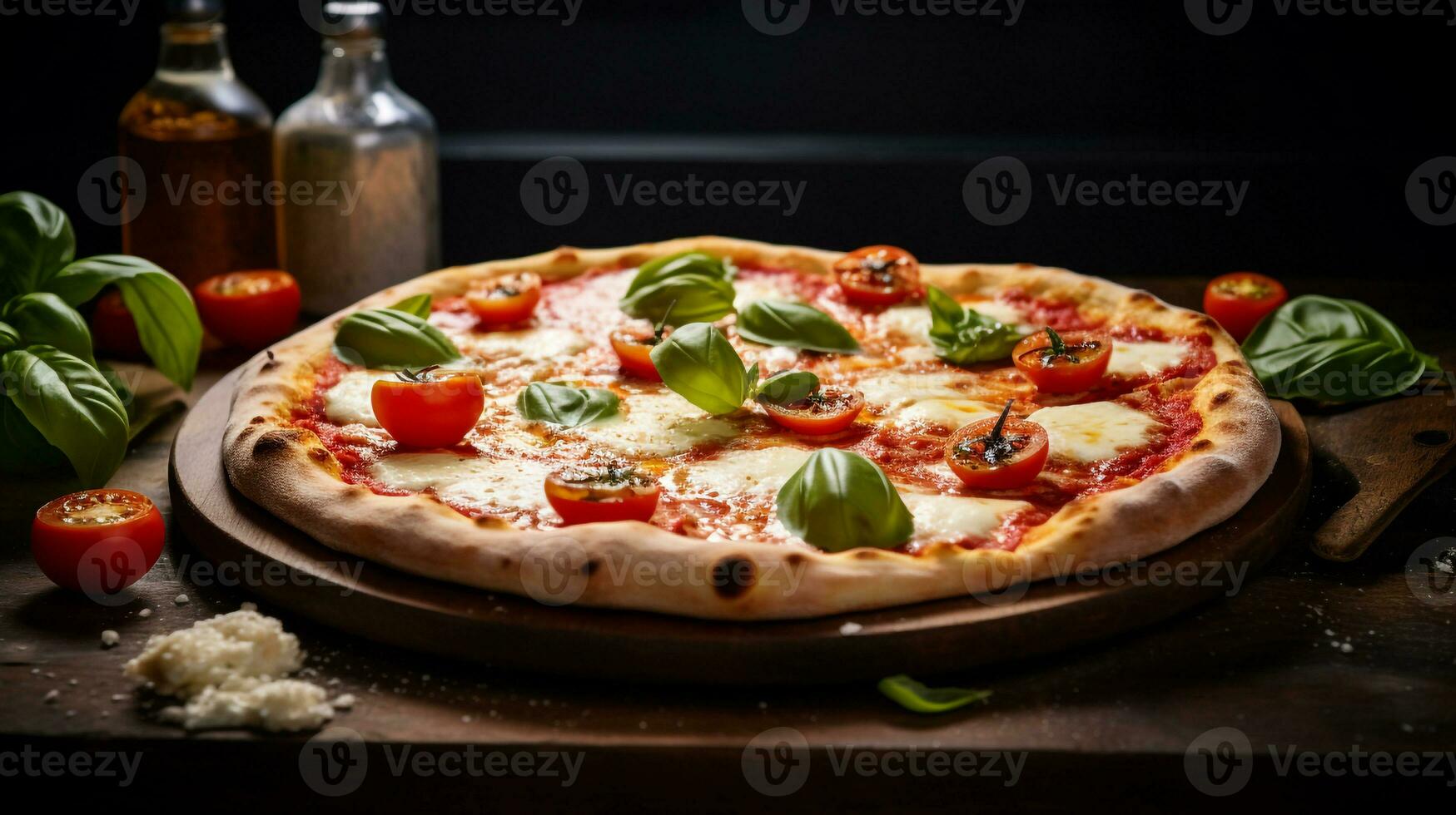 photo de margherita Pizza comme une plat dans une haut de gamme restaurant. génératif ai