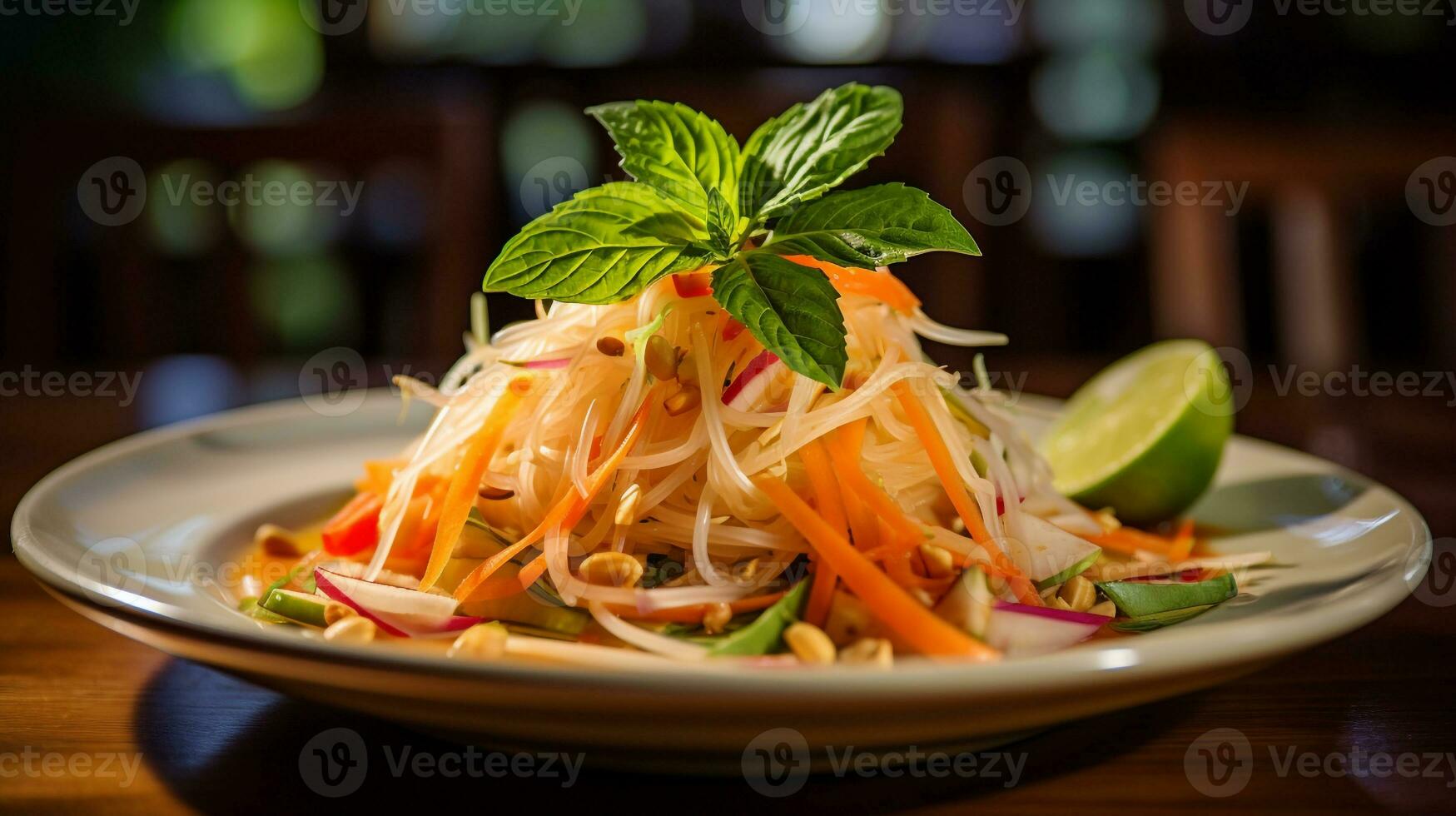 photo de Papaye salade comme une plat dans une haut de gamme restaurant. génératif ai