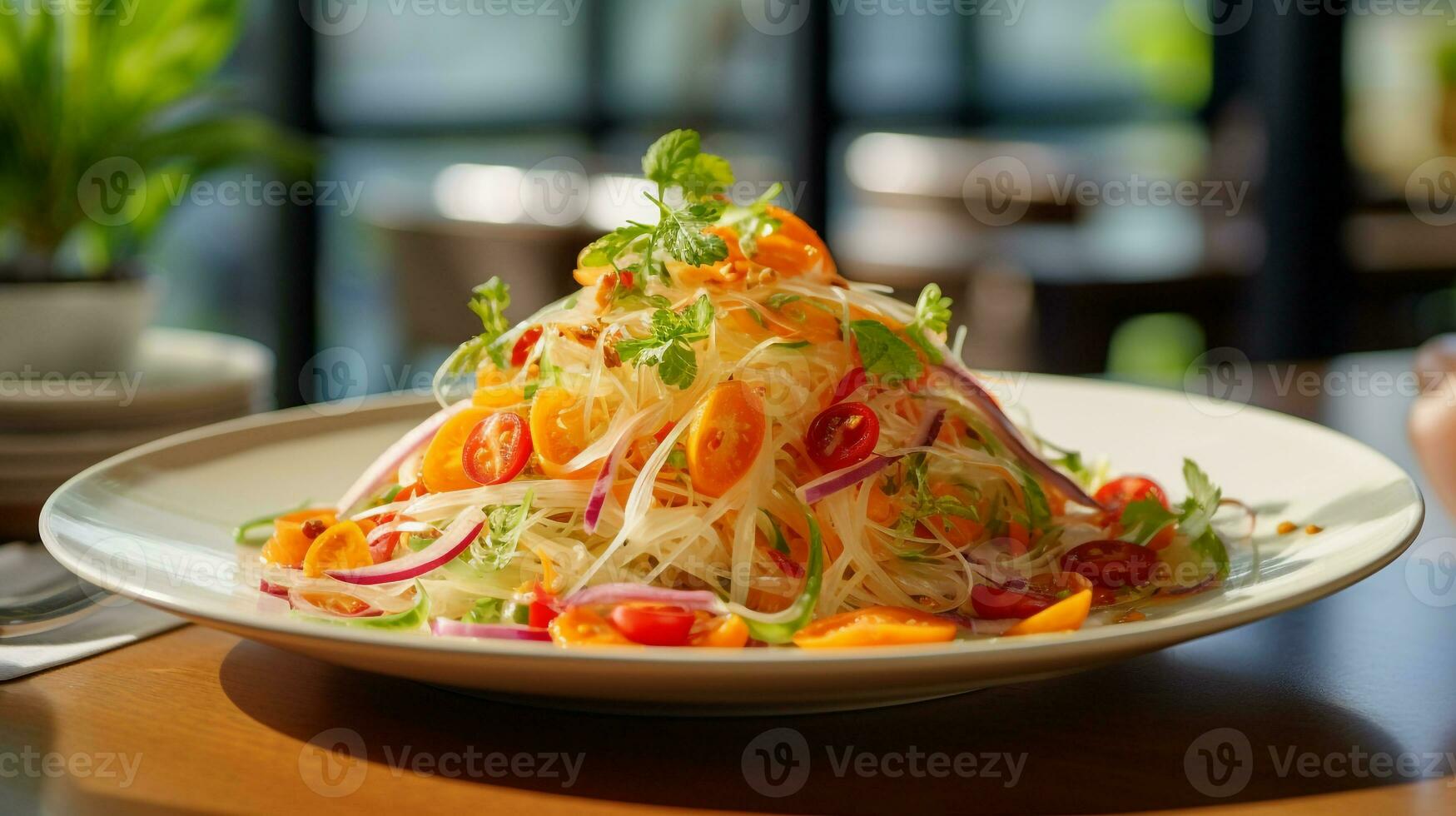 photo de Papaye salade comme une plat dans une haut de gamme restaurant. génératif ai