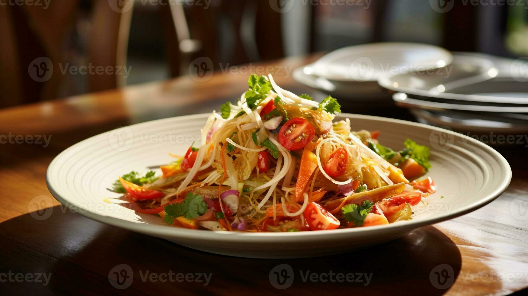 photo de Papaye salade comme une plat dans une haut de gamme restaurant. génératif ai