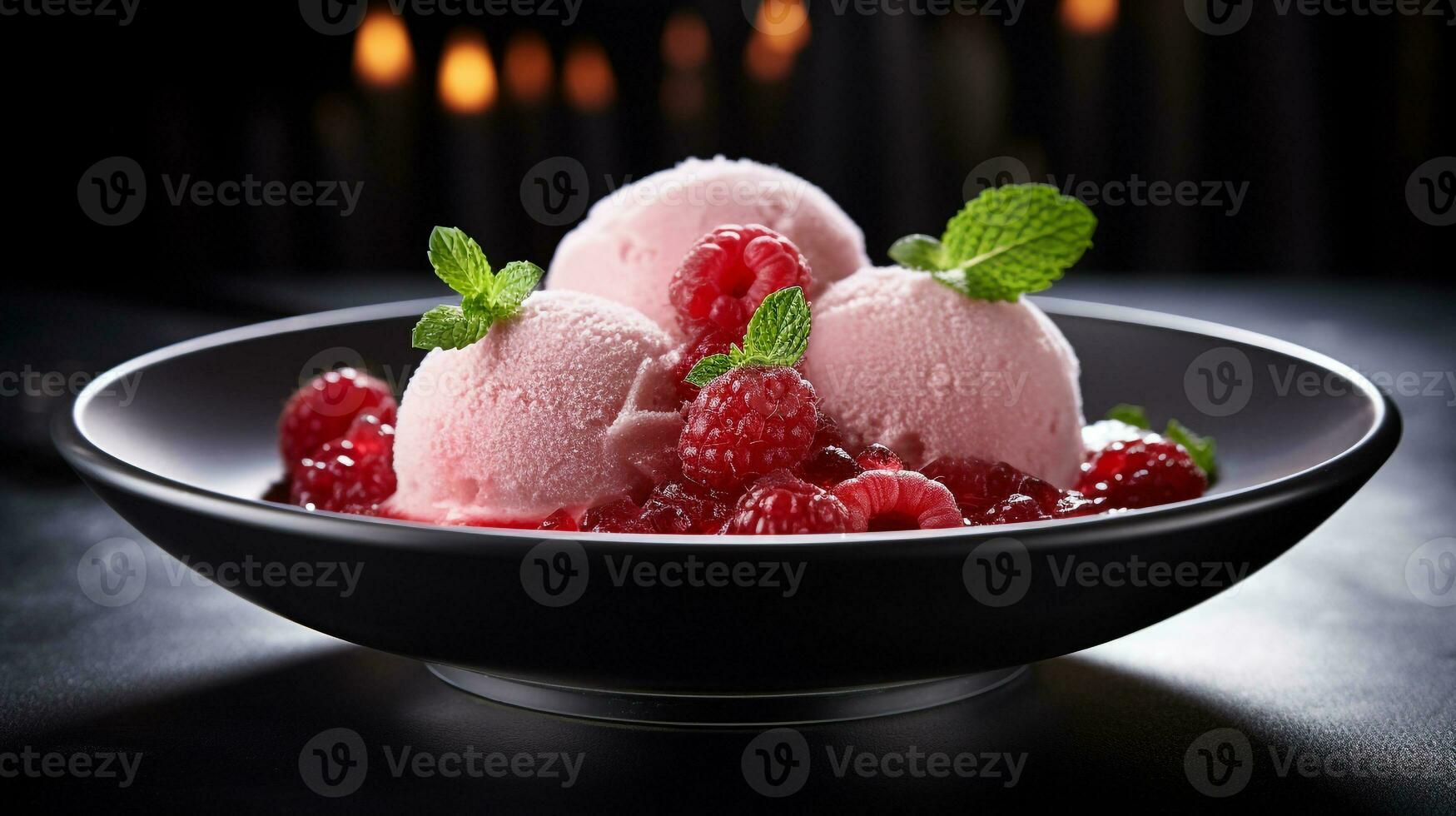 photo de litchi sorbet comme une plat dans une haut de gamme restaurant. génératif ai