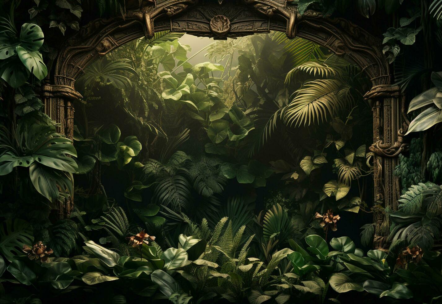 ai génératif magnifique jungle Contexte avec frontière fabriqué de tropical feuilles toile de fond avec copie espace photo