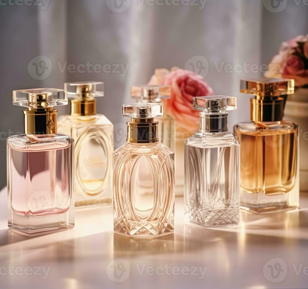 luxe fragrance bouteilles à parfum parfum à présentation événement, sur mesure parfumerie et beauté produit vente, génératif ai photo