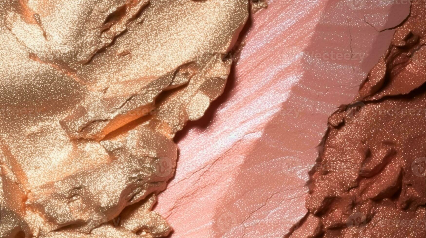 beauté produit texture et écrasé produits de beauté, rose or maquillage miroiter, rougir le fard à paupières poudre comme abstrait luxe cosmétique arrière-plan, génératif ai photo