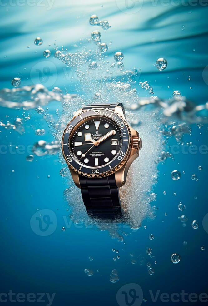 imperméable luxe Pour des hommes regarder sous-marin dans le océan ou mer commercial concept, sur mesure l'eau résistant conception, génératif ai photo