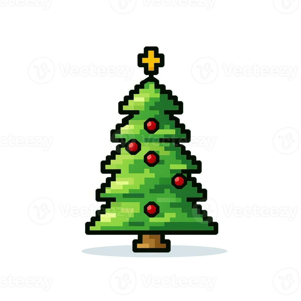 Facile dessin animé pixel art Noël arbre haute qualité ai généré image photo