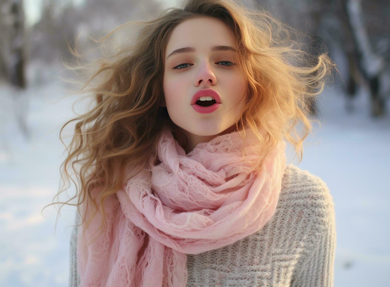 magnifique femme dans hiver manteau en riant photo