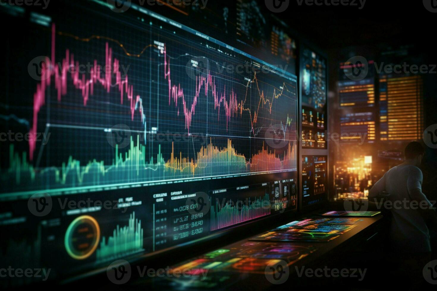 Stock marché investissement et commerce dépeint par une graphique graphique afficher ai généré photo