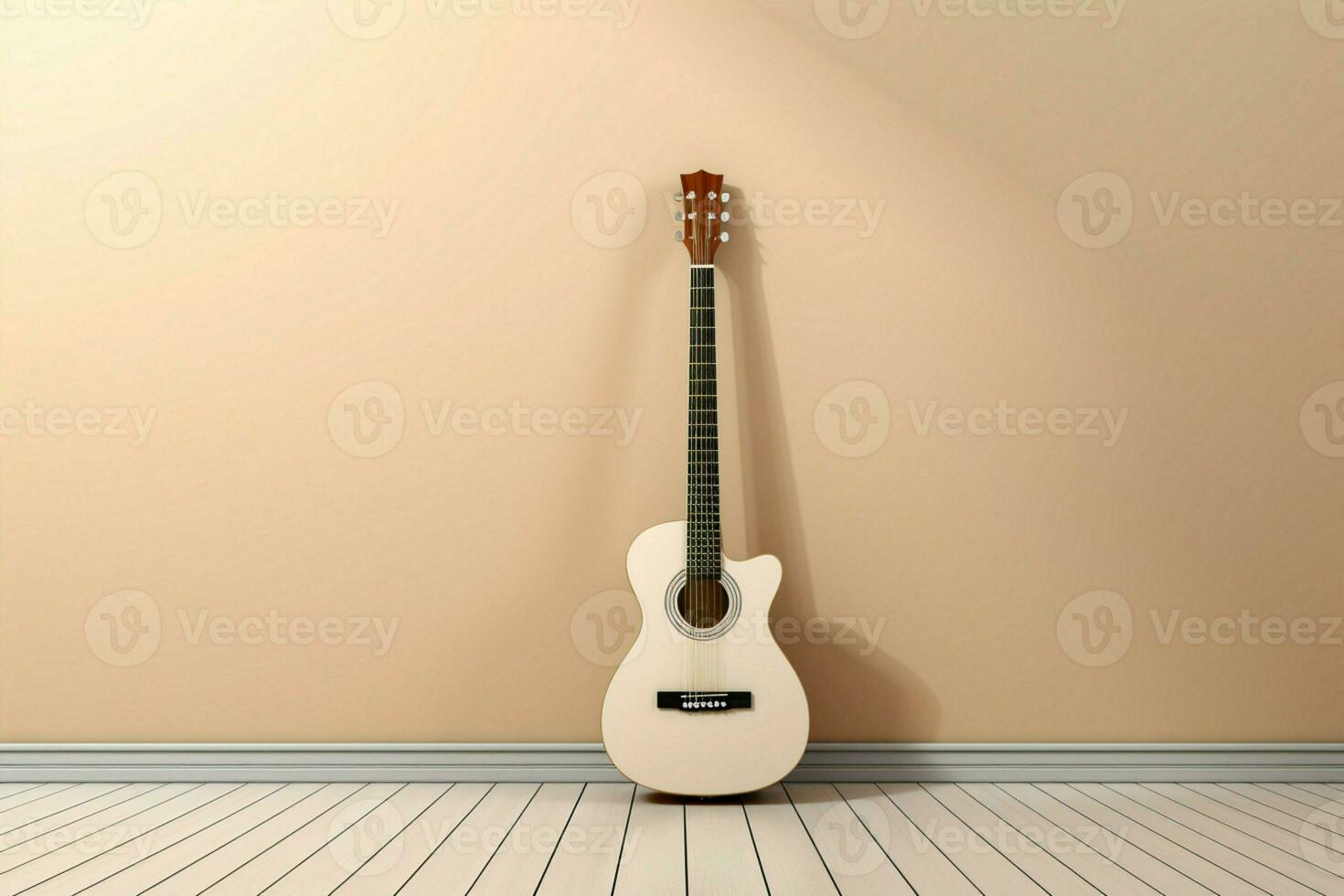une symphonie dans simplicité guitare, clés, et une blanc Toile dans parfait équilibre. ai généré photo