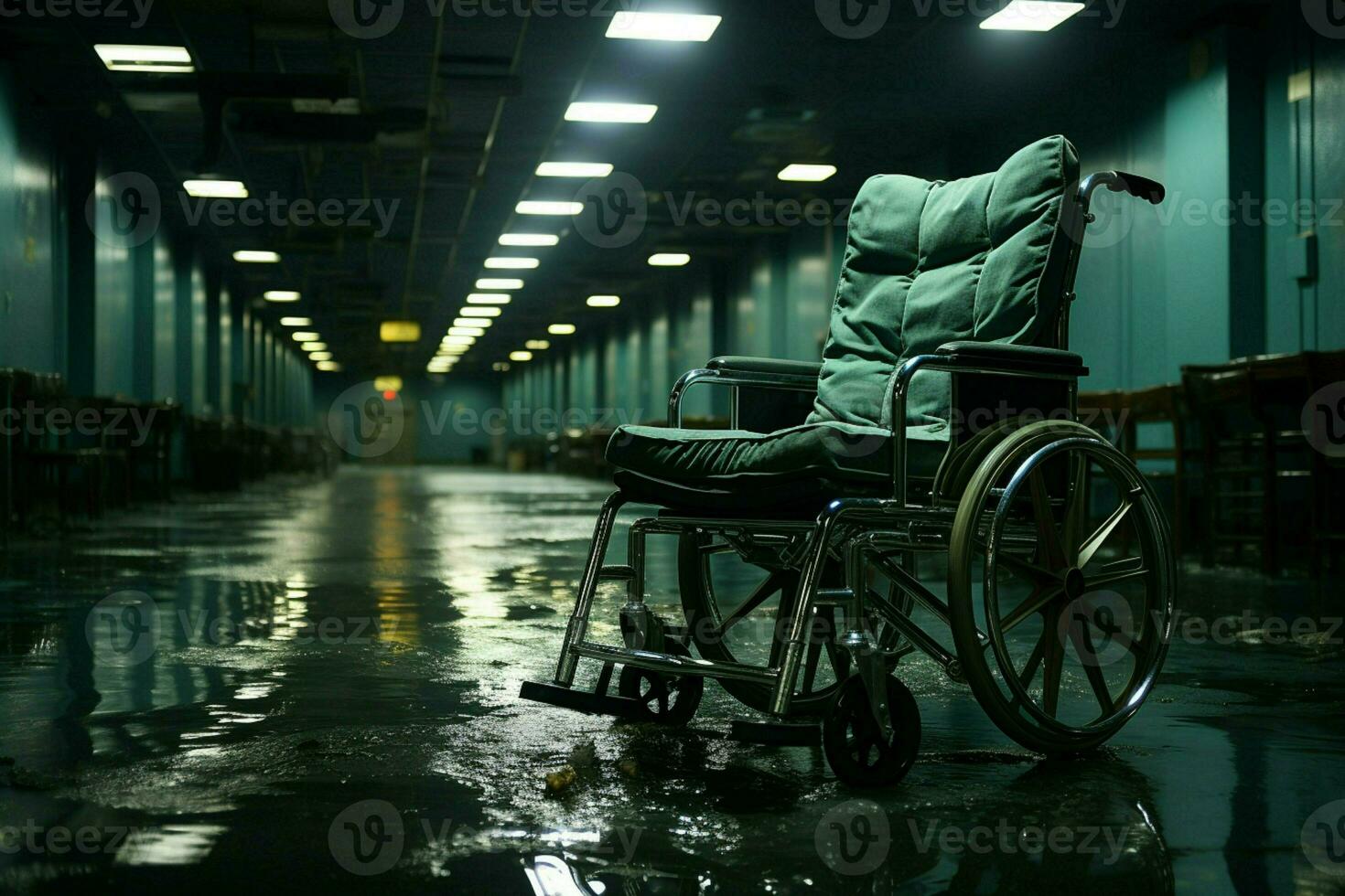 vacant fauteuil roulant repose dans salle, un emblème de potentiel patient mouvement ai généré photo