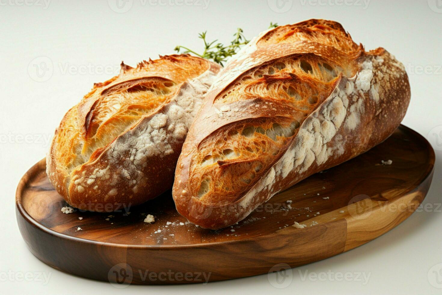 italien pain ciabatta pain affiché sur une faire le ménage, brillant blanc Contexte ai généré photo