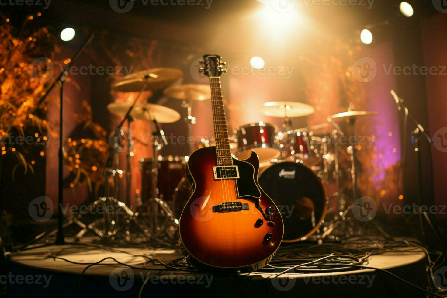 répétition sanctuaire les musiciens unir dans le studio, un acoustique guitare guidage. ai généré photo