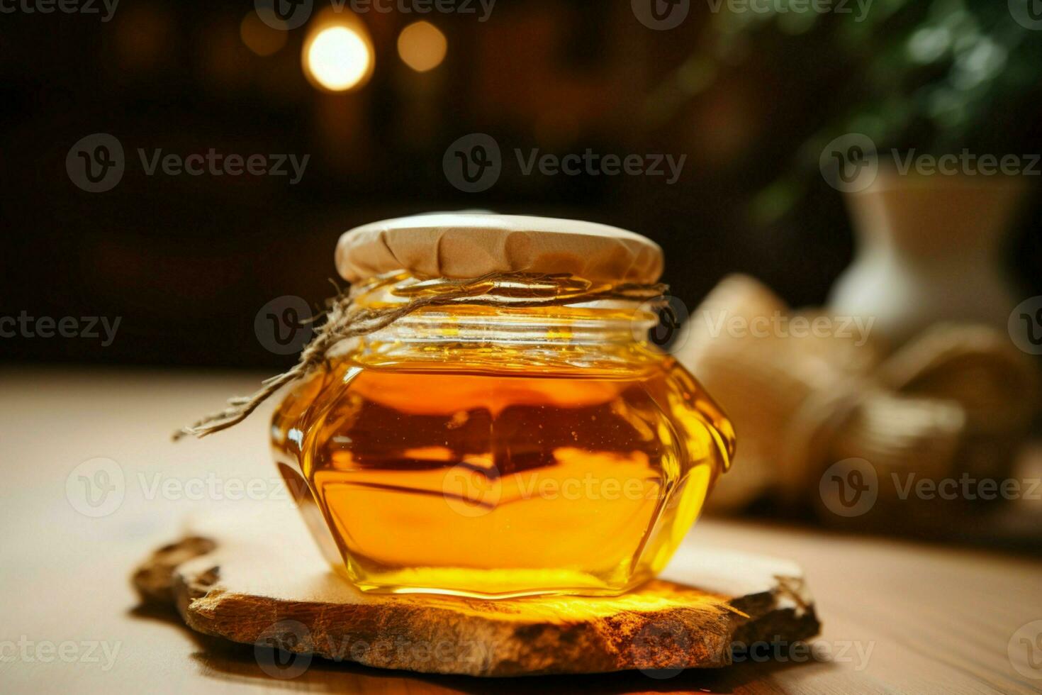 une pot de sucré mon chéri repose sur une en bois table une d'or délice ai généré photo