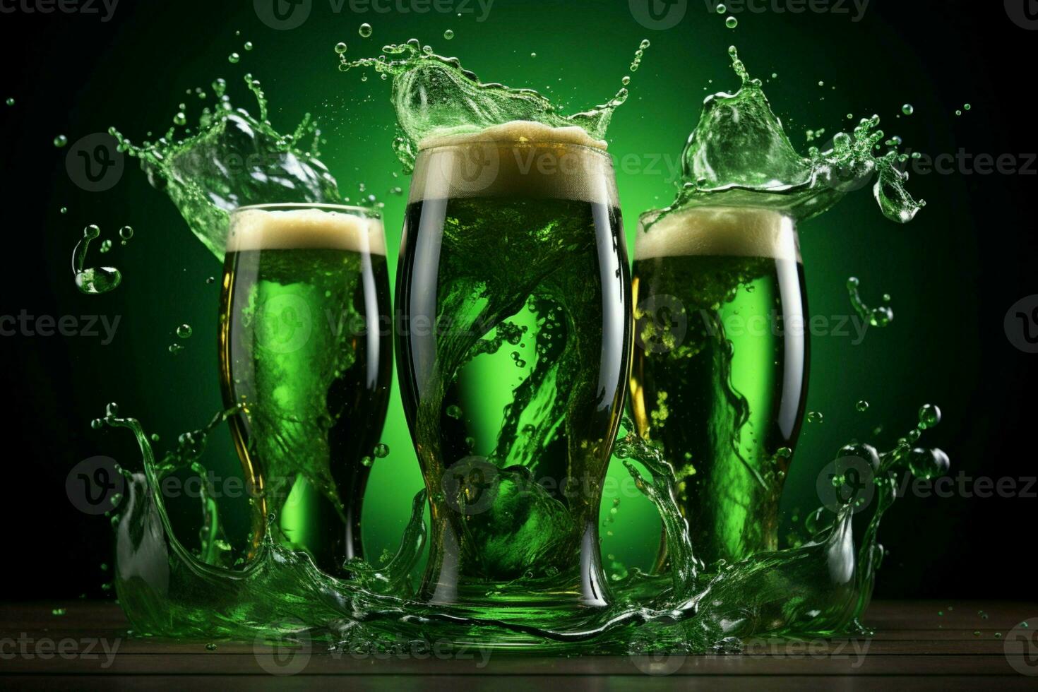 vert Bière verse dans lunettes, création une animé éclaboussure de mousse et bulles ai généré photo