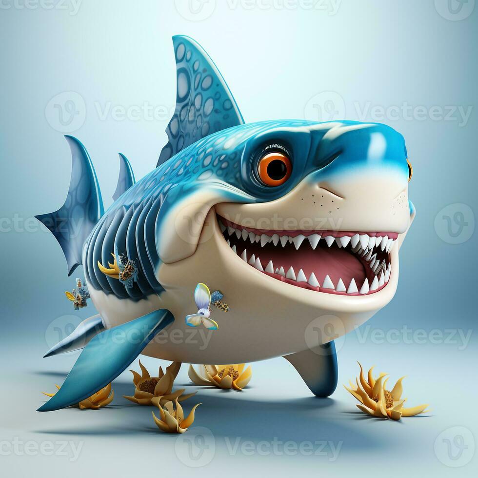 3d dessin animé mignonne bleu requin ai photo