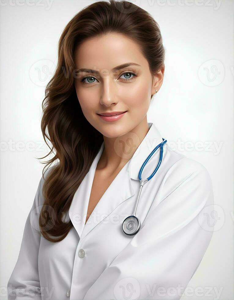 ai génératif, sourire femelle médecin portrait. soins de santé médical et médicament concept. photo